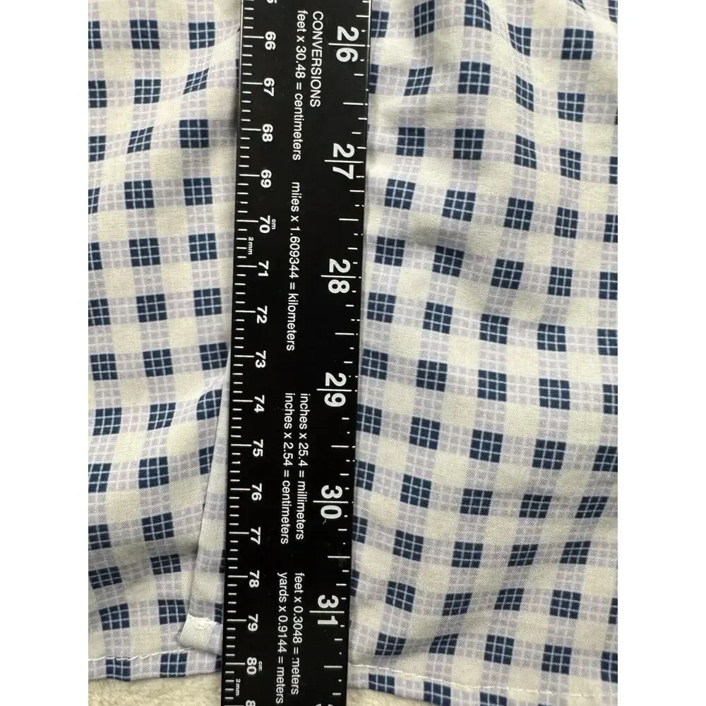 Burberry London Mens 16.5 Blue White Check 100% Silk Long Sleeve Dress Shirt
